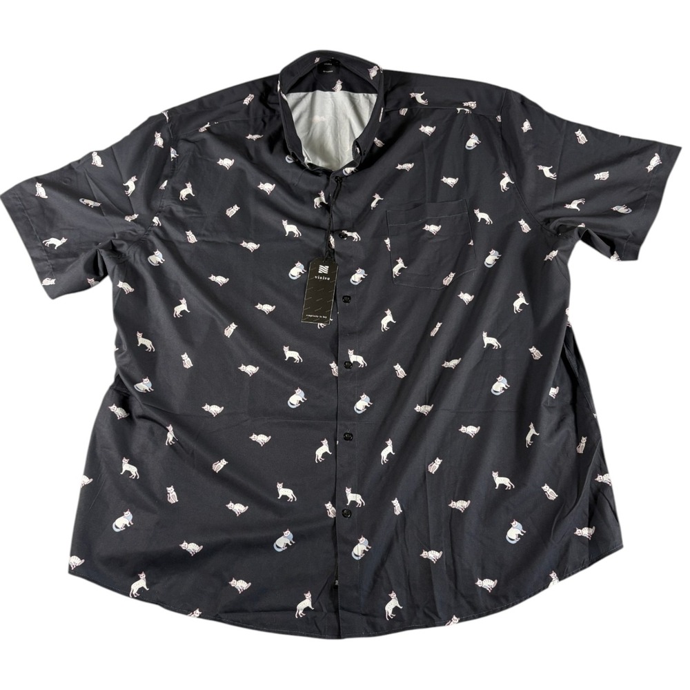 Visive Button-Down Shirt Men 4XL Black New Lightweight Premium Cat Print Relaxed